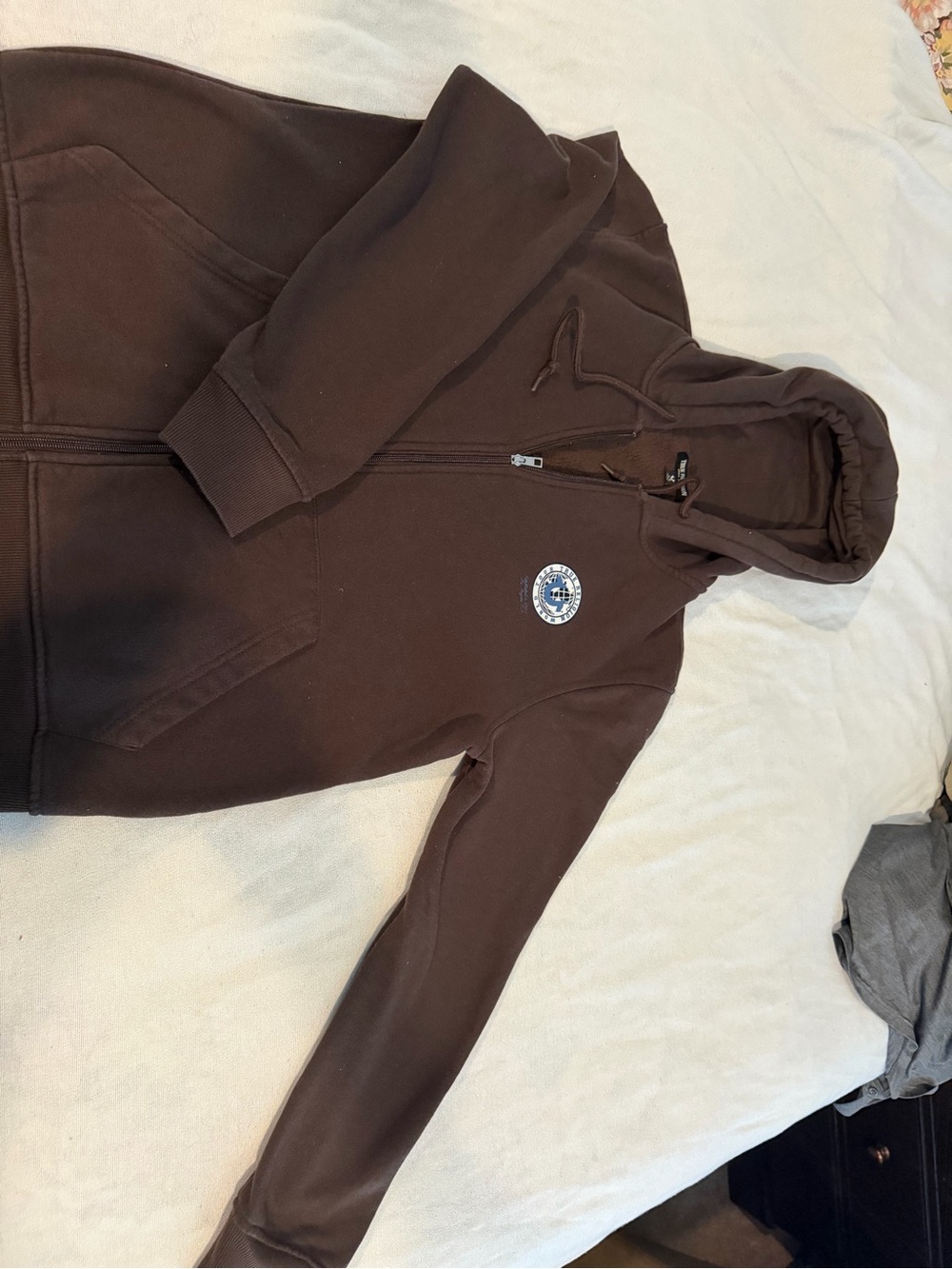 True Religion Brown Full-Zip Hoodie with Logo Patch